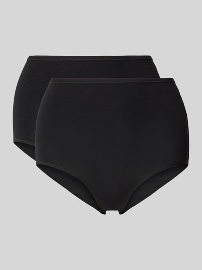 Produktfoto, Slip mit elastischem Bund von Schiesser, schwarze Farbe, glatte Oberfläche, Baumwoll-Elasthan-Mix, körpernaher Schnitt.