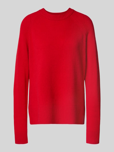 Produktfoto, Regular Fit Pullover aus reinem Kaschmir in Strick-Optik von MYON in leuchtendem Rot, mit Rundhalsausschnitt und feiner Textur