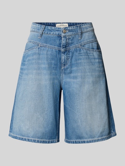 Produktfoto, Loose Fit Jeansshorts aus reiner Baumwolle Modell 'ELIN' von Cambio in Denim-Optik mit Label-Print, Nieten und Gürtelschlaufen
