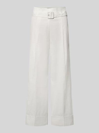 Produktfoto, Culotte mit Gürtel und Eingrifftaschen von Windsor aus weißem Baumwoll-Mix mit Stretch-Anteil, Wide-Leg-Fit, fixiertem Aufschlag, angedeuteten Gesäßtaschen mit Patten, Bundweite 37 cm, Innenbeinlänge 67 cm bei Größe 36.