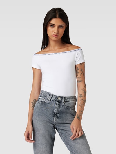 Calvin Klein Jeans T-shirt met elastische boothals Wit - 4