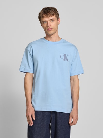 Calvin Klein Jeans T-shirt met labelprint en ronde hals Lichtblauw - 4