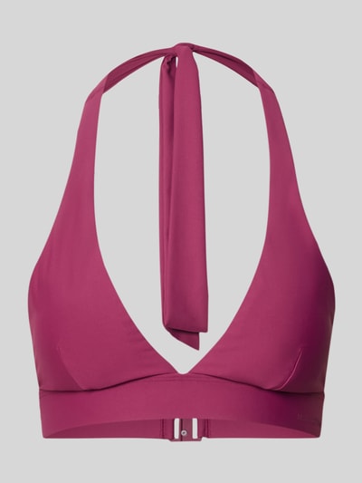 Produktfoto, pinkfarbenes Bikini-Oberteil mit Label-Detail von Marc O’Polo, unifarben, tiefer V-Ausschnitt, Jersey-Stretch-Material