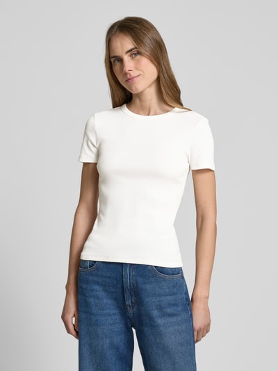 Jake*s Casual Slim fit T-shirt met fijnrib Offwhite - 4