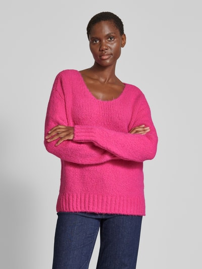 Milano Italy Oversized Strickpullover mit gerippten Abschlüssen Pink 4