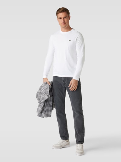 Lacoste Regular Fit Longsleeve in unifarbenem Design mit Label-Stitching Weiss 1