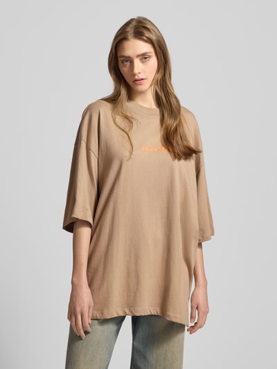 Review Oversized T-Shirt mit Label-Print Taupe 4