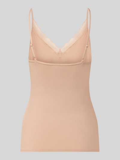 Produktfoto, Slim Fit Top mit Spitzenbesatz Modell 'Go Blush' von Sloggi, kolor beżowy, gładka tkanina, koronkowe wykończenie, krój slim fit, spaghettiträger