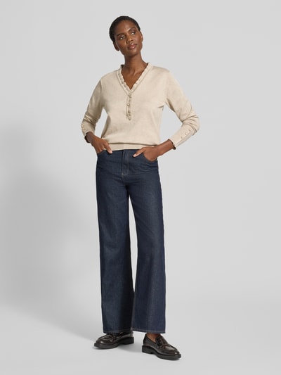 FREE/QUENT Gebreide pullover met korte knoopsluiting, model 'KATIE' Offwhite gemêleerd - 1