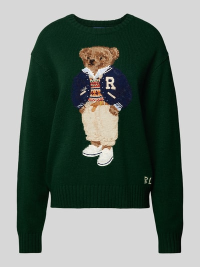 Polo Ralph Lauren Strickpullover mit Motiv-Stitching Modell 'PREP BEAR' Dunkelgruen 2