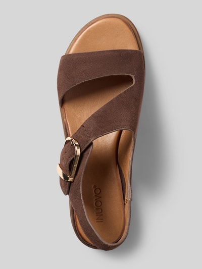 Productfoto, sandalen in velourslook van INUOVO, afgeronde pasvorm, open hiel, gladde zool, hakhoogte maat 40: 5 cm