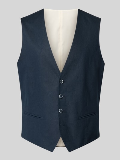 Produktfoto, Weste aus Leinen-Baumwoll-Mix mit Paspeltaschen von MCNEAL in Dunkelblau, Regular-Fit, V-Ausschnitt, Rückenlänge 59 cm bei Größe 50.