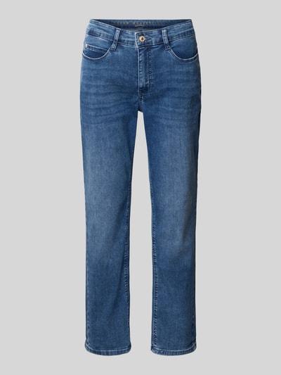 Produktfoto, Cropped Jeans mit Eingrifftaschen Modell 'Dream' von MAC in Blau, gefertigt aus Baumwoll-Elasthan-Mix, Bundweite 41 cm, Innenbeinlänge 70 cm bei Größe 36/27