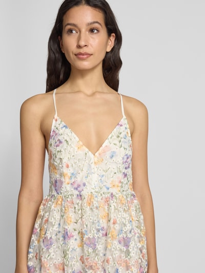 YAS Knielanges Kleid mit V-Ausschnitt Modell 'LEANNA' Ecru 3