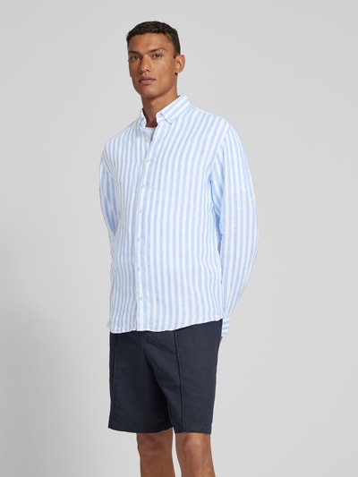 Brax Modern Fit Leinenhemd mit Button-Down-Kragen Modell 'Dirk' Blau 4