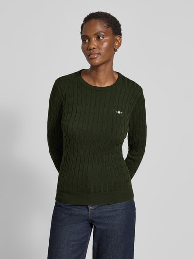 Gant Strickpullover mit Zopfmuster Dunkelgruen 4