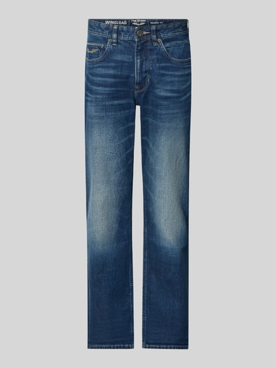 Produktfoto, Straight Fit Jeans aus Baumwoll-Mix Modell 'Wingload' von PME Legend, 5-Pocket-Design, mittleres Blau mit dezenten Waschungen, glatte Struktur, Kontext: Damen Jeans, elastischer Baumwoll-Mix, Knopf- und Reißverschluss, Bundweite 42 cm, Innenbeinlänge 80 cm.