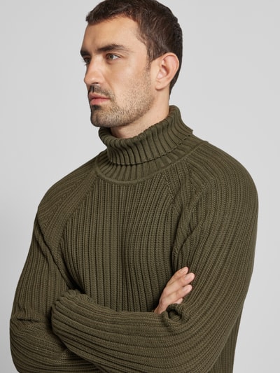 HUGO Rollkragenpullover mit Teilungsnähten Modell 'Sigur' Oliv 3