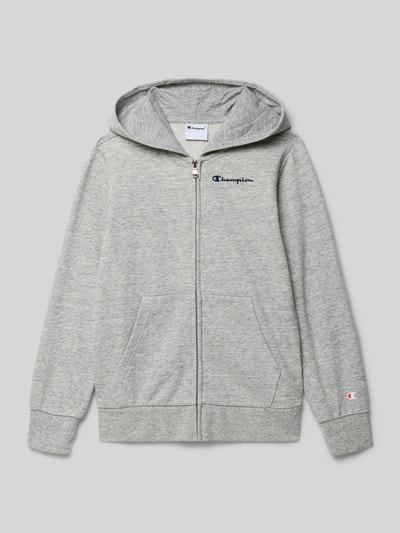 Productfoto, Regular Fit Sweatjacke met Logo-Stitching van CHAMPION, grijze katoenmix, ritssluiting, capuchon, kangoeroezak, elastische boorden