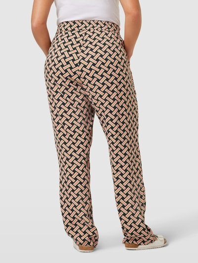 KAFFE Curve Stoffen broek met all-over motief van pure viscose, model 'Qing' Zwart - 5