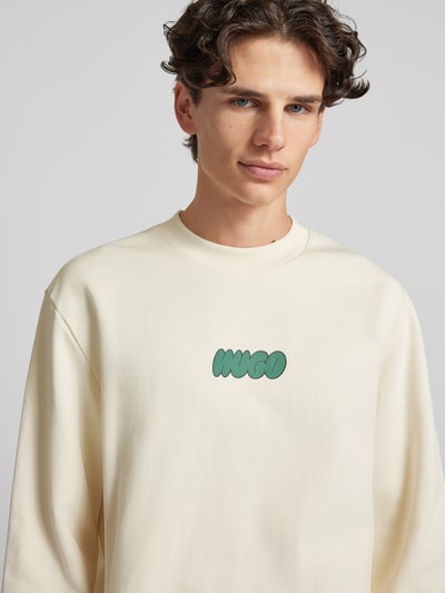 Hugo Blue Oversized sweatshirt met labelprint, model 'JERSEY' Offwhite - 3