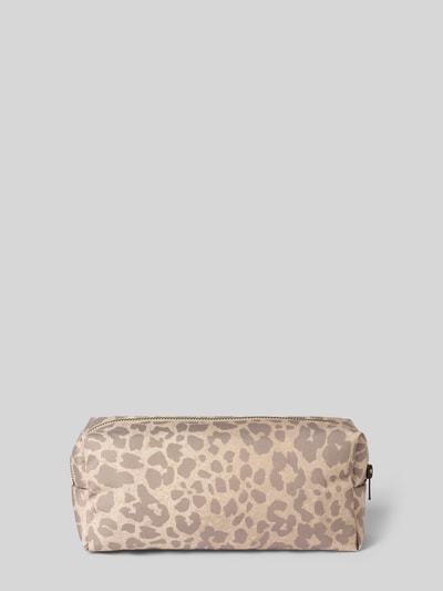 Produktfoto, Etui mit Allover-Animal-Print Modell 'Pouch' von STUDIO NOOS, beige und braune Farbtöne, Reißverschluss, logo-detail, strukturierte Oberfläche