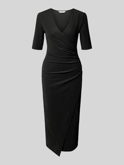 Produktfoto, Schimmerndes Midikleid in Wickel-Optik von Apricot in Schwarz, figurbetonter Schnitt, V-Ausschnitt, leichte Glitzertextur