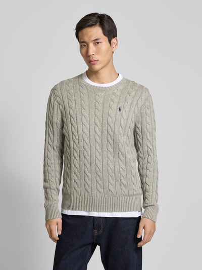 Polo Ralph Lauren Strickpullover mit Zopfmuster Hellgrau 4