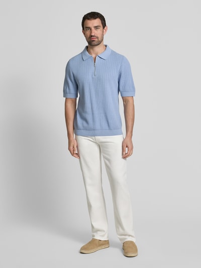 JAKE*S STUDIO MEN Regular fit poloshirt met kabelpatroon IJsblauw - 1