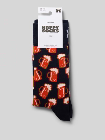 Happy Socks Sokken met motiefstitching, model 'BEER' Marineblauw - 3