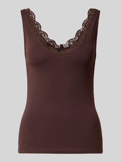 Produktfoto, Slim Fit Top aus katoenmix van zero in bruin, met kant, ronde hals, ruglengte maat 36: 45 cm