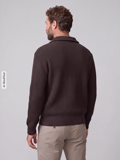 Selected Regular Fit Pullover aus reiner Baumwolle mit Troyer-Kragen Schoko 5