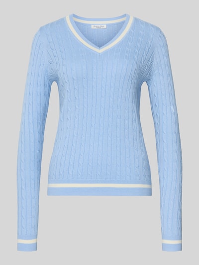 Produktfoto, Slim Fit Longsleeve in Strick-Optik von Christian Berg Woman, bawełniany mix, krój slim fit, dekolt w serek, elastyczne wykończenia
