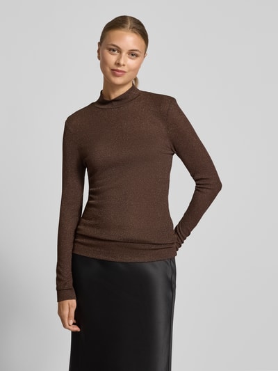 Rich & Royal Shirt met lange mouwen van viscosemix met opstaande kraag Donkerbruin - 4