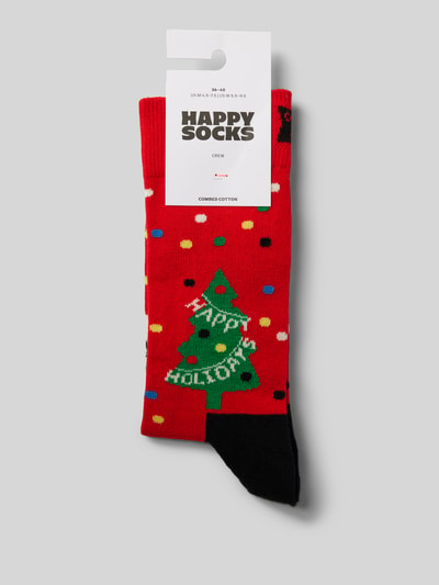 Happy Socks Socken mit Label-Stitching Modell 'Happy Holidays' Hellrot 3