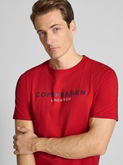 Lindbergh T-shirt met labelprint, model 'Copenhagen' Rood - 3