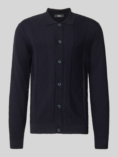 Produktfoto, Strickjacke mit Strukturmuster Modell 'YARO' von CINQUE in Dunkelblau, reine Baumwolle, Slim Fit, Umlegekragen, Knopfleiste