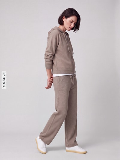 Jake*s Casual Regular fit wijde broek van puur kasjmier Taupe gemêleerd - 1