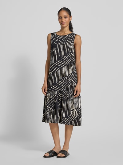OPUS Midi-jurk van viscose, model 'Wicy palm leaves' Zwart - 4