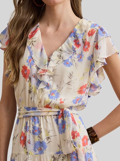 Lauren Ralph Lauren Taliowana sukienka midi z falbanami Écru 3