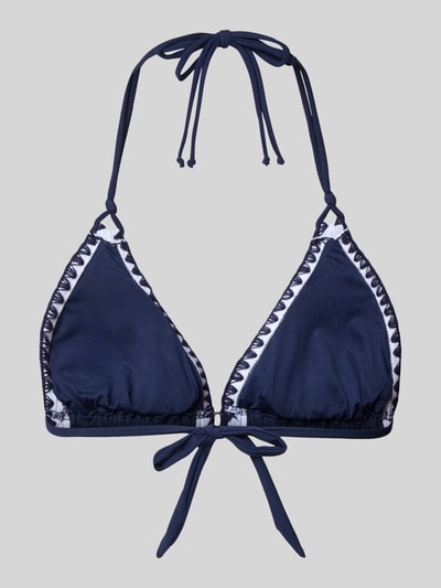 Produktfoto, Bikini-Oberteil mit Strukturmuster Modell 'BLUCO' od Banana Moon, granatowy z białym, elastyczna mieszanka materiałów, fakturowany wzór, wiązanie na szyi