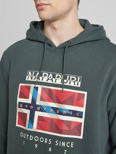 Napapijri Hoodie met labelprint, model 'BIG FLAG' Kaki - 3