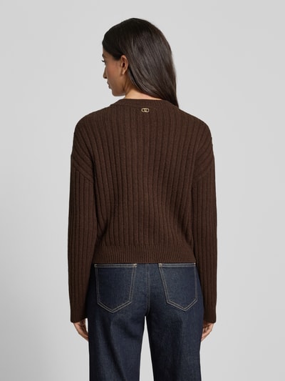 Liu Jo White Strickjacke mit gerippten Abschlüssen Schoko 5