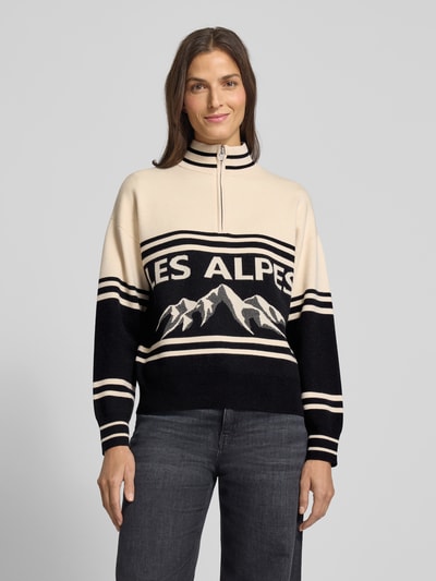 Jake*s Casual Strickpullover aus Viskose-Mix mit Stehkragen und Reißverschluss Ecru 4