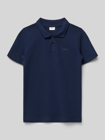 Produktfoto, Regular Fit Poloshirt aus reiner Baumwolle von s.Oliver RED LABEL in Dunkelblau, unifarben, Polokragen, kurzarm, Piqué-Struktur