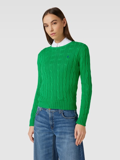 Polo Ralph Lauren Sweter z dzianiny ze ściegiem warkoczowym model ‘JULIANNA’ Trawiasty zielony 4