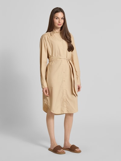 BOSS Orange Sukienka o długości do kolan z wiązanym paskiem model ‘Delegant’ Piaskowy 1