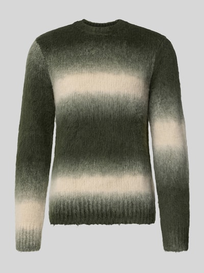Produktfoto, Strickpullover mit gerippten Abschlüssen Modell 'FABIO' von Samsøe Samsøe, Woll-Mix, grün-creme Verlauf, Regular Fit, Rundhalsausschnitt