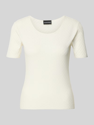 Produktfoto, T-Shirt mit Rundhalsausschnitt von Emporio Armani aus reiner Baumwolle in Weiß, feine Struktur, Slim Fit, glatte Oberfläche