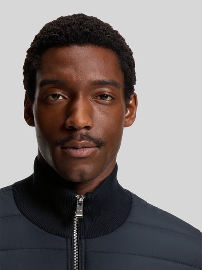 BOSS Regular fit sweatjack met doorgestikte voorkant, model 'HERNESTO' Marineblauw - 3